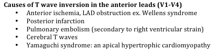 Causes of T wave Inversion in the Anterior Leads