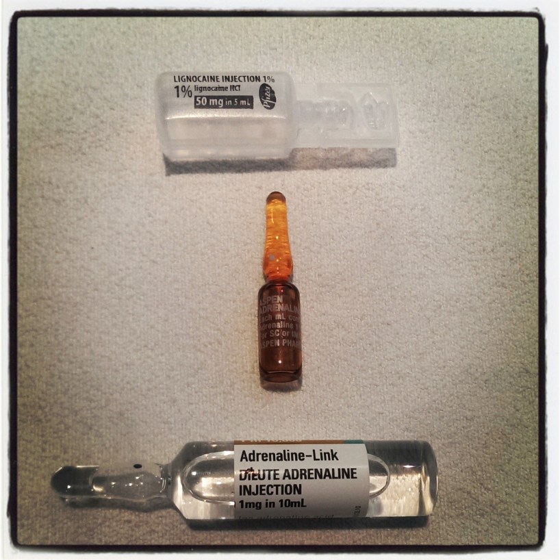 1% Lignocaine, 1:1000 Adrenaline and 1:10000 Adrenaline